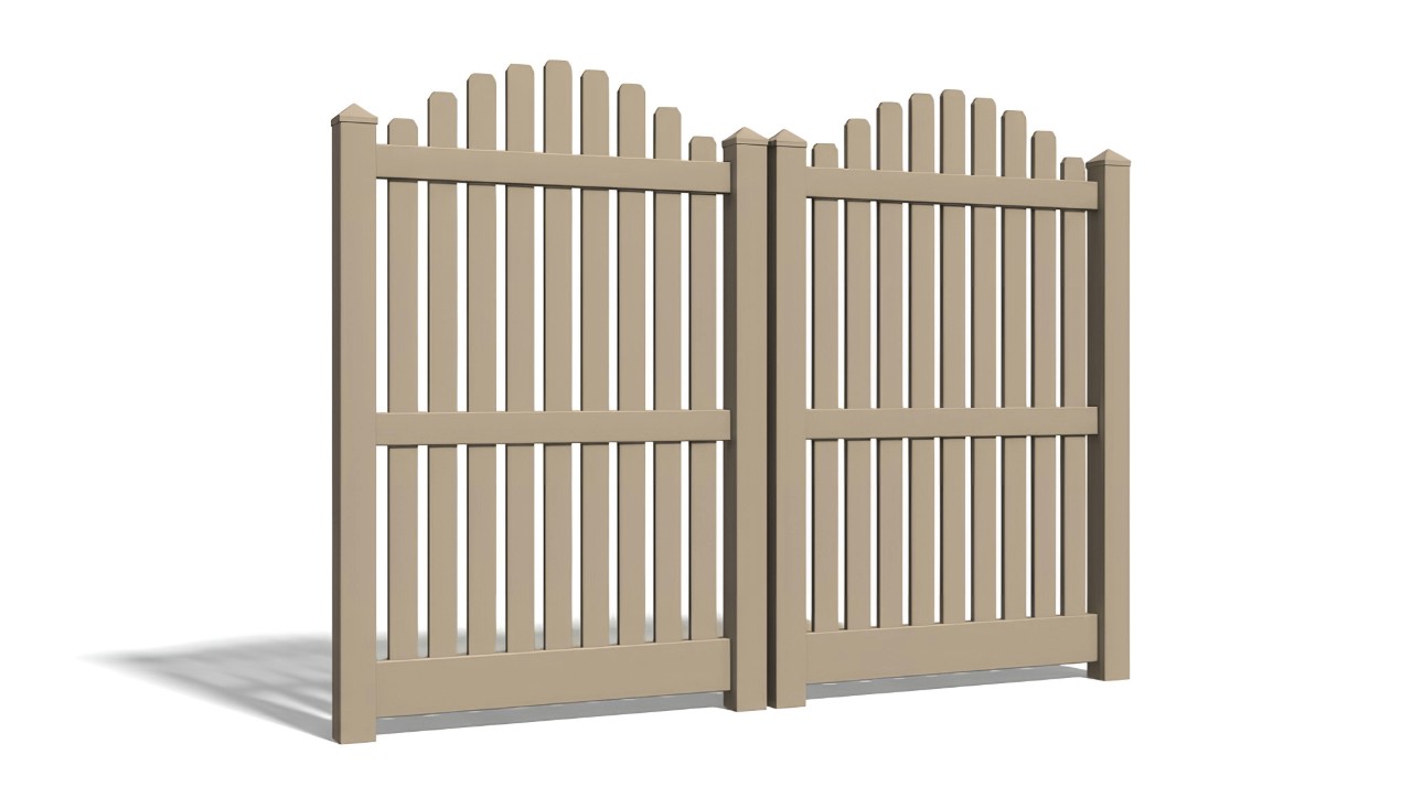 6' Tall x 8' Wide Double Drive Swing Vinyl Gate For Overscallop Vinyl Fences (AFC-012)