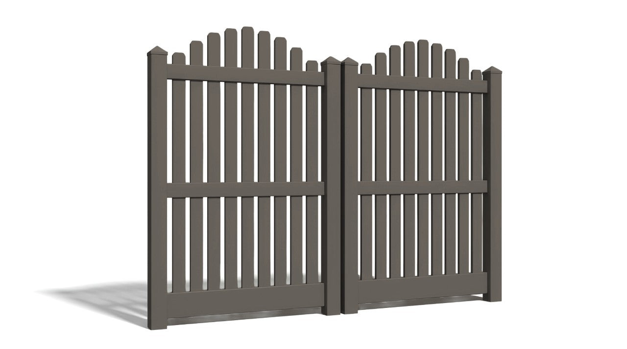 6' Tall x 8' Wide Double Drive Swing Vinyl Gate For Overscallop Vinyl Fences (AFC-012)