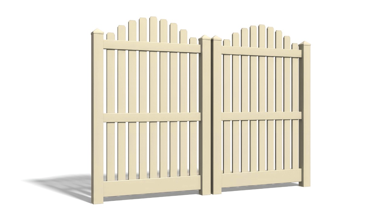 6' Tall x 8' Wide Double Drive Swing Vinyl Gate For Overscallop Vinyl Fences (AFC-012)