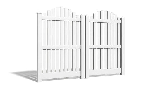 6' Tall x 8' Wide Double Drive Swing Vinyl Gate For Overscallop Vinyl Fences (AFC-012)
