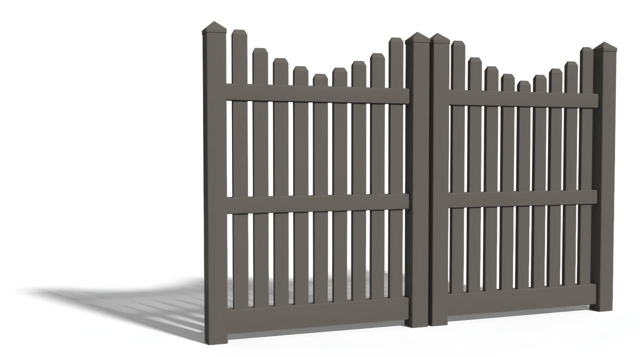 6' Tall x 8' Wide Double Drive Swing Vinyl Gate For Underscallop Vinyl Fences (AFC-013)