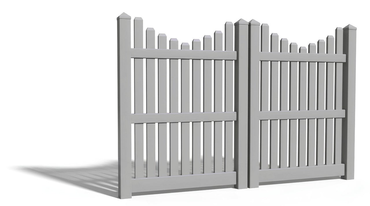 6' Tall x 8' Wide Double Drive Swing Vinyl Gate For Underscallop Vinyl Fences (AFC-013)