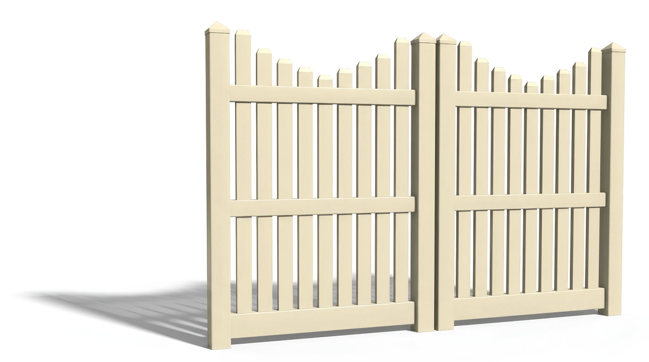 6' Tall x 8' Wide Double Drive Swing Vinyl Gate For Underscallop Vinyl Fences (AFC-013)