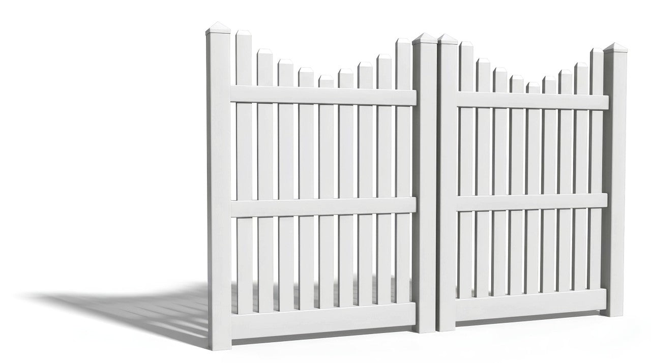 6' Tall x 8' Wide Double Drive Swing Vinyl Gate For Underscallop Vinyl Fences (AFC-013)