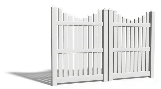 6' Tall x 8' Wide Double Drive Swing Vinyl Gate For Underscallop Vinyl Fences (AFC-013)