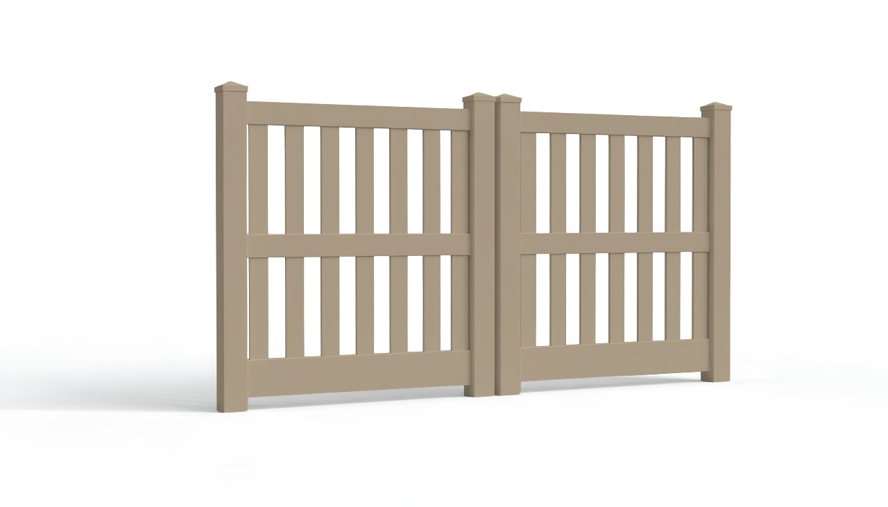 5' Tall x 8' Wide Double Drive Swing Vinyl Gate For Closed Picket Vinyl Fences (AFC-014)