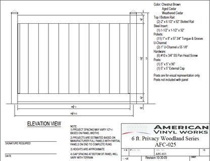 [AFC-025] 6' Tall x 8' Wide Privacy Fence Woodlands Series For Vinyl Fences