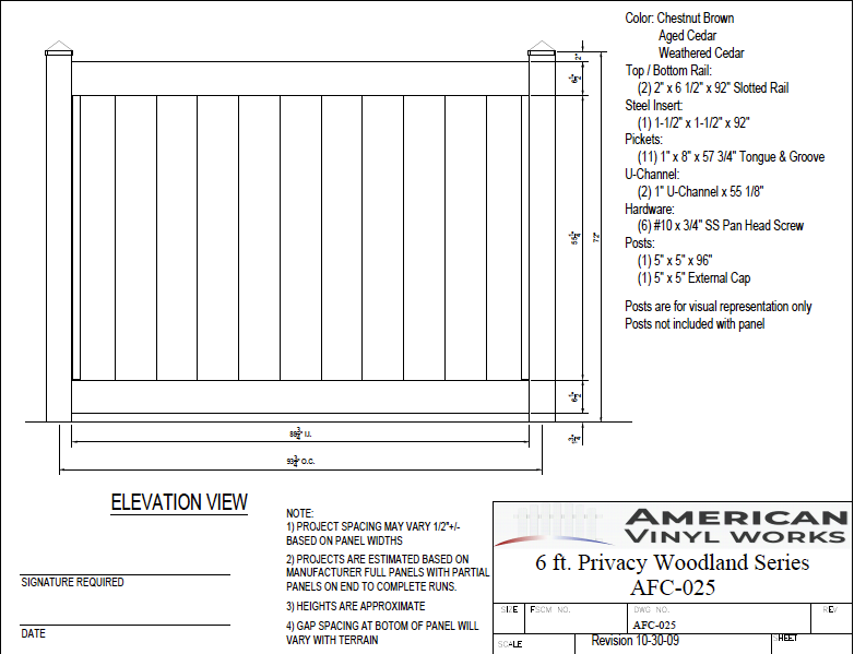 [Price Per Foot - AFC-025] 6' Tall Privacy Fence Woodlands Series For Vinyl Fences