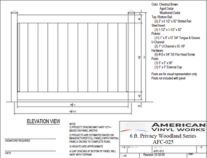 [Price Per Foot - AFC-025] 6' Tall Privacy Fence Woodlands Series For Vinyl Fences