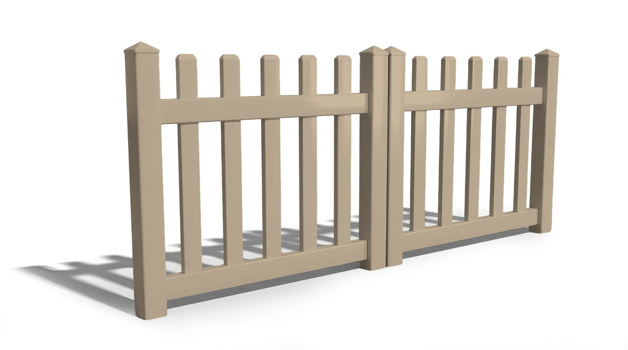 3' Tall x 8' Wide Double Drive Swing Vinyl Gate For Vinyl Picket Fences (AFC-11)