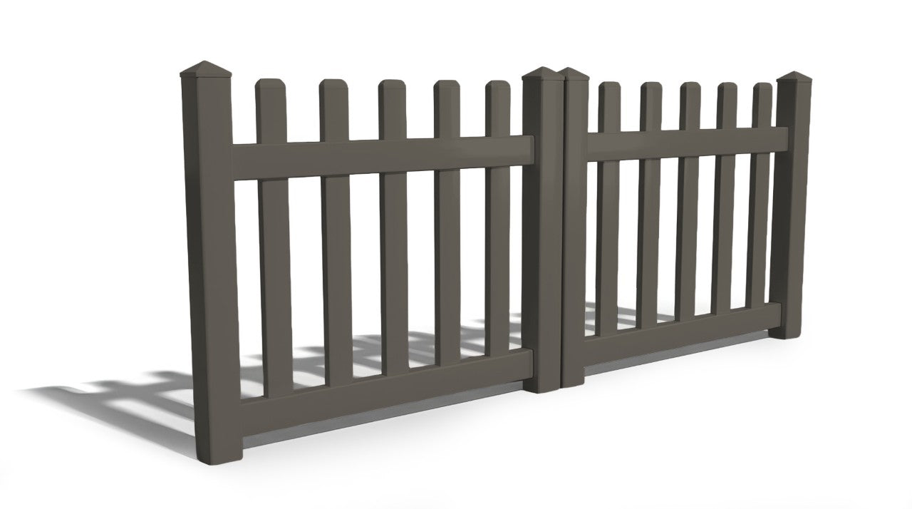 3' Tall x 8' Wide Double Drive Swing Vinyl Gate For Vinyl Picket Fences (AFC-11)