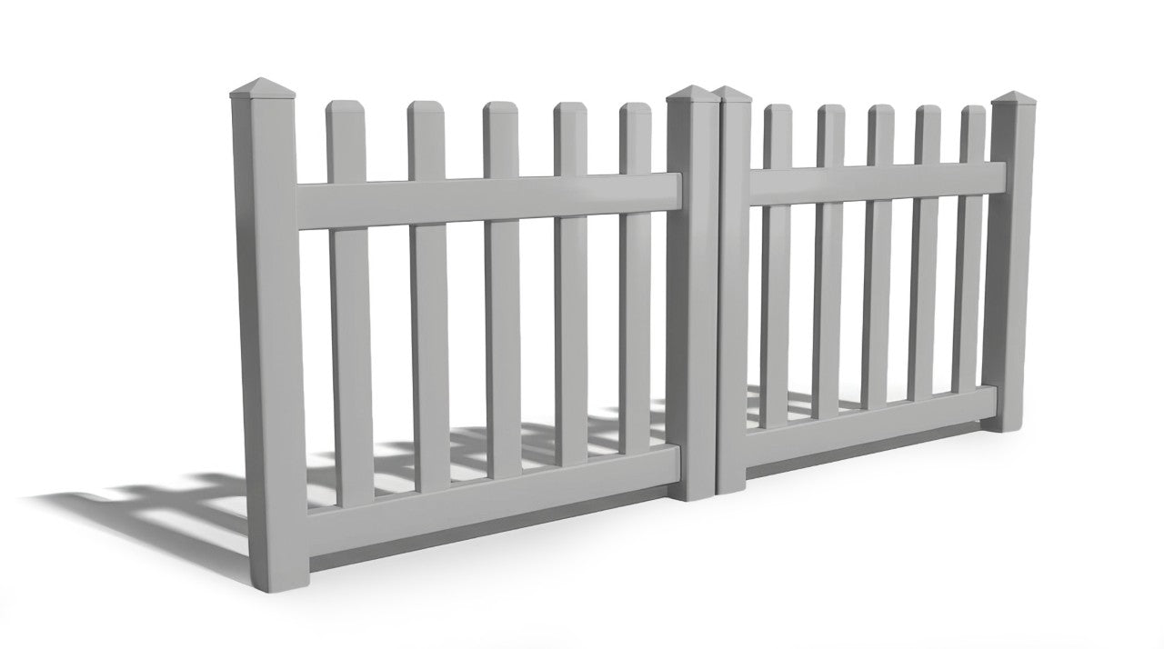 3' Tall x 8' Wide Double Drive Swing Vinyl Gate For Vinyl Picket Fences (AFC-11)