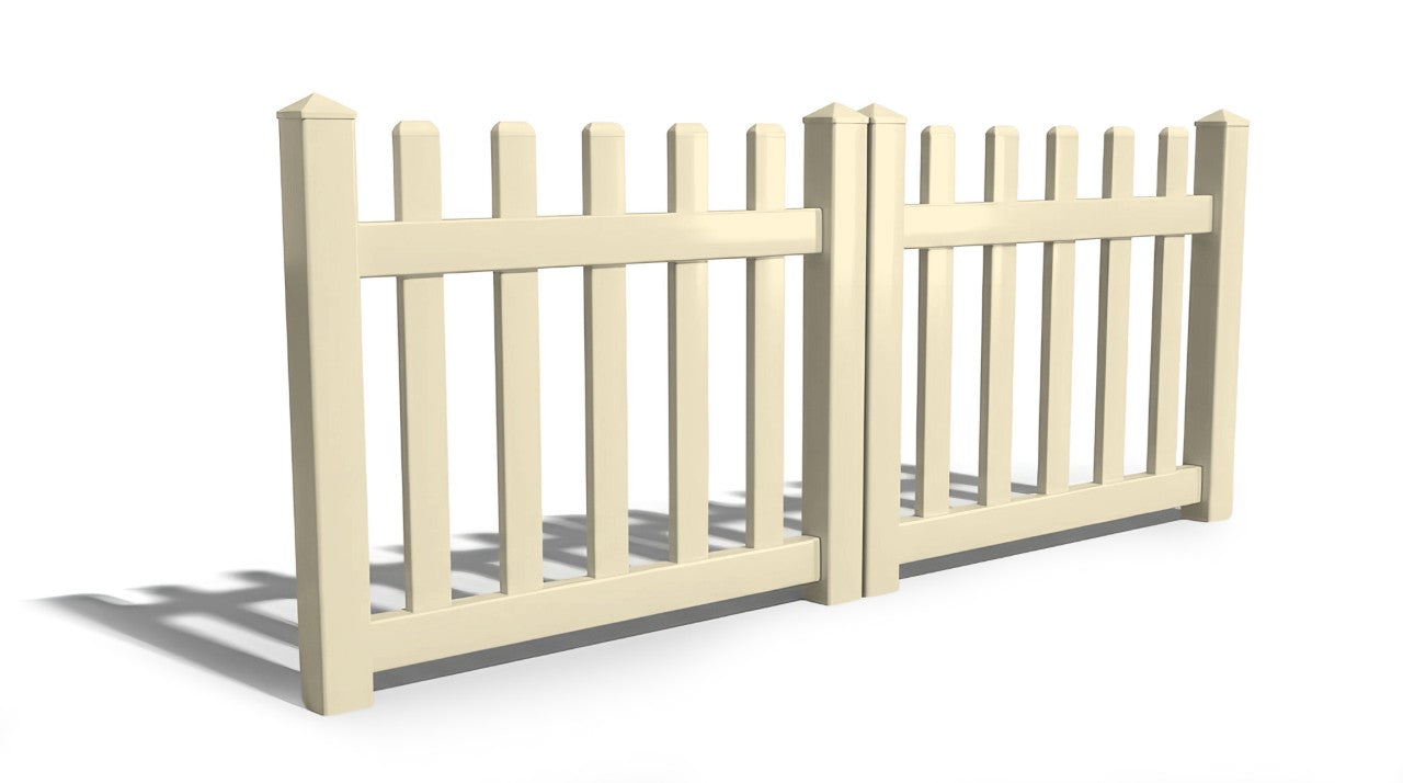 3' Tall x 8' Wide Double Drive Swing Vinyl Gate For Vinyl Picket Fences (AFC-11)
