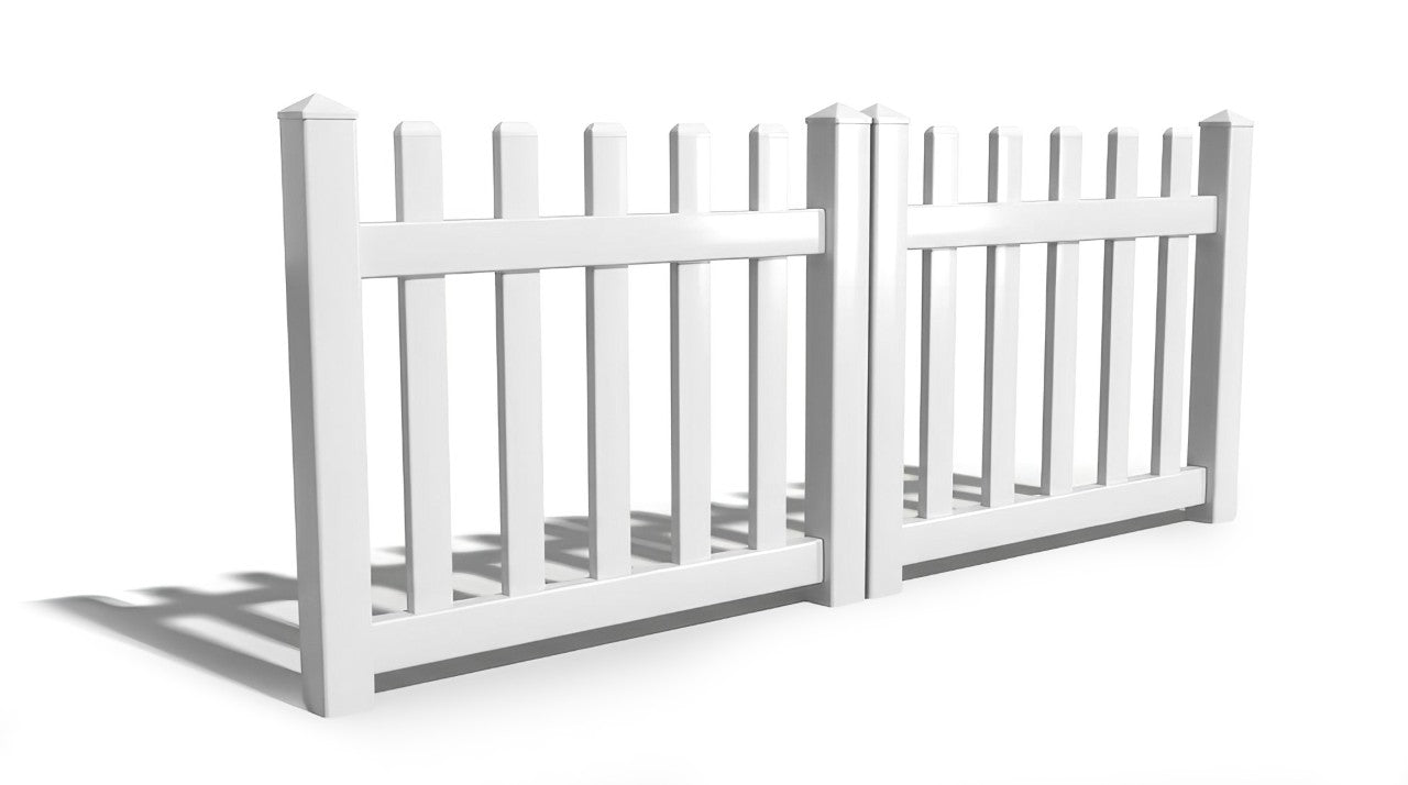 3' Tall x 8' Wide Double Drive Swing Vinyl Gate For Vinyl Picket Fences (AFC-11)