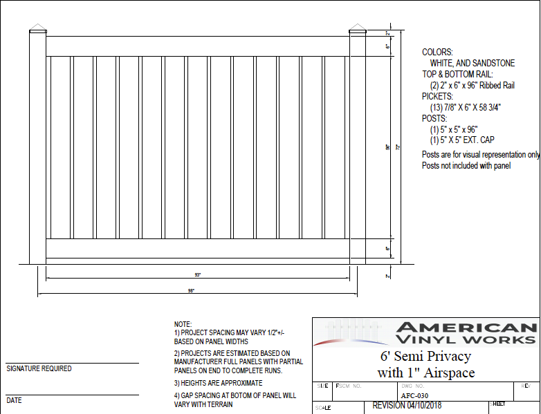 [AFC-030] 6' Tall x 8' Wide Semi-Privacy Fence with 2 Rails For Vinyl Fences