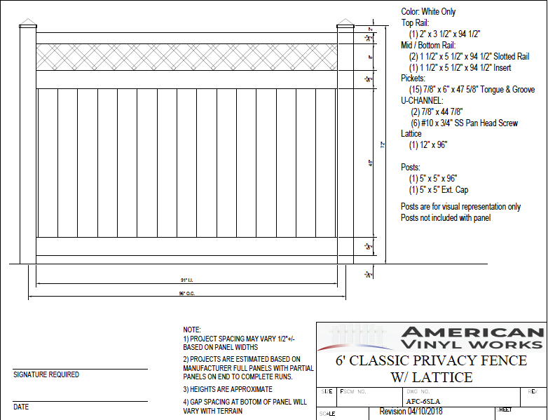 [AFC-6SLA] 6' Tall x 8' Wide Privacy Fence with Lattice Accent For Vinyl Fences