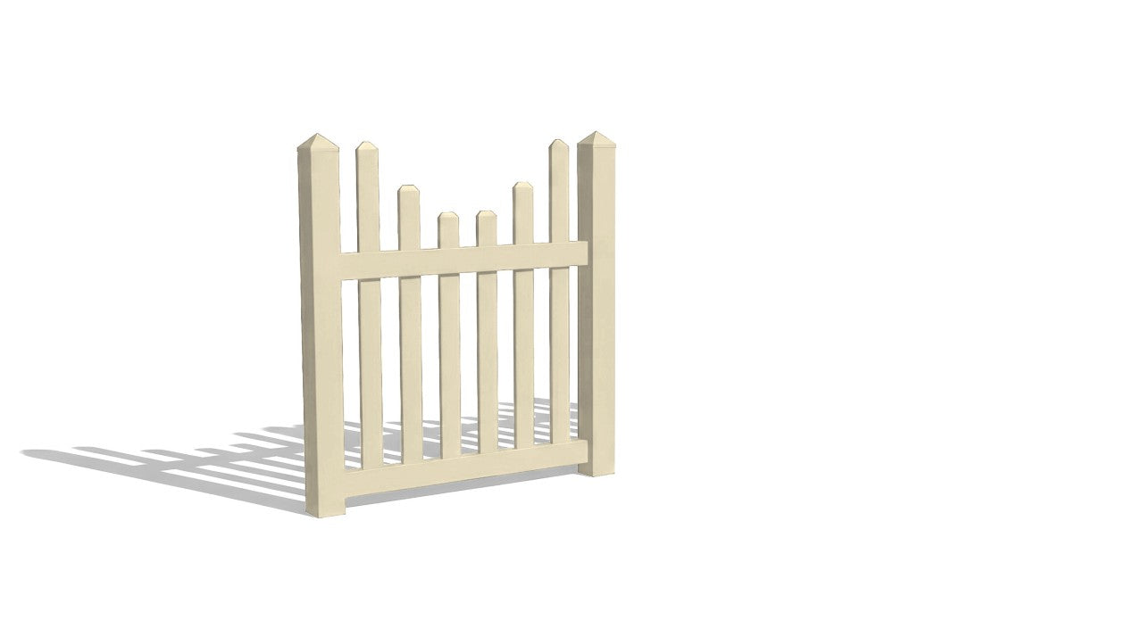 An underscallop 4-foot vinyl fence panel with a tan finish.