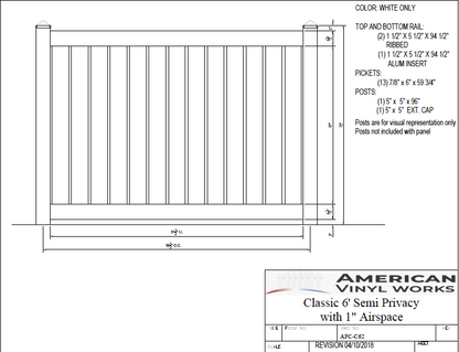 [AFC-C62] 6' Tall x 8' Wide Semi Private Fence with 1" Air Space For Vinyl Fences