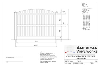 [150 Feet of Fence] 6' Tall Overscallop AFC-012 Vinyl Complete Fence Package