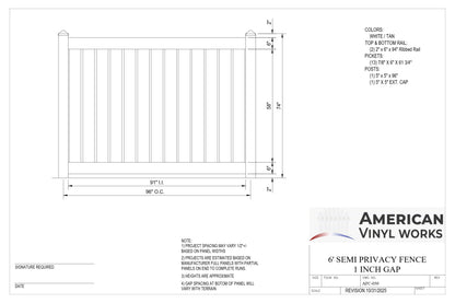[100 Feet of Fence] 6' Tall Semi-Privacy AFC-030 Vinyl Complete Fence Package