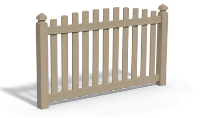 Adobe-colored vinyl fence panel with an overscallop panel design.