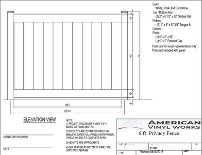 [K-28D] 6' Tall x 8' Wide Privacy Fence Panel For Vinyl Fences