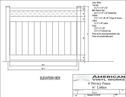 [K-31] 6' Tall x 8' Wide Privacy Fence with Lattice Accent For Vinyl Fences