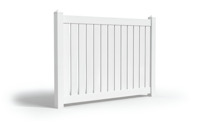 A semi-private vinyl fence panel with a white-colored finish.