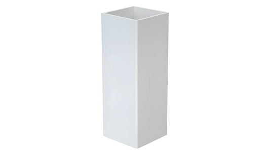 A white vinyl fence post for PVC fencing