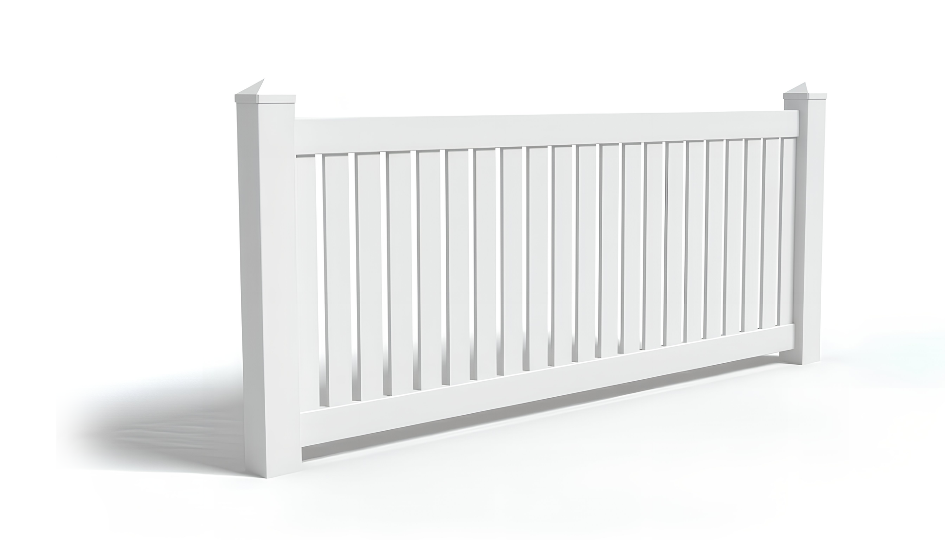 A white closed picket vinyl fence panel.