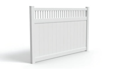 A white vinyl fence panel with a picket accent.