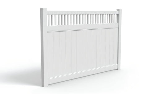 A white vinyl fence panel with a picket accent.